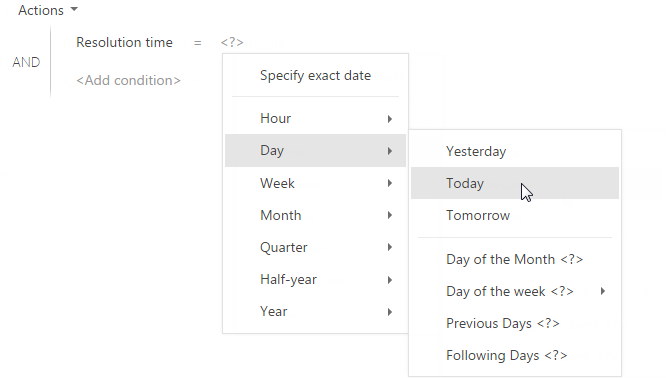 Fig. 1 Setting up the Resolution time = Today filter condition